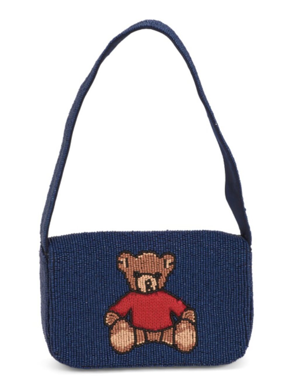 MADE IN INDIA Blue Beaded Teddy Bear Flap Shoulder Bag